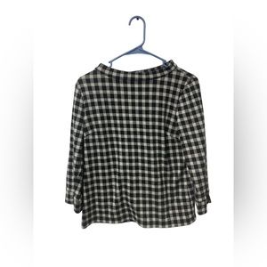 Talbots S Long Sleeve Black White Checkered Top Shirt Blouse Winter Fall Boxy